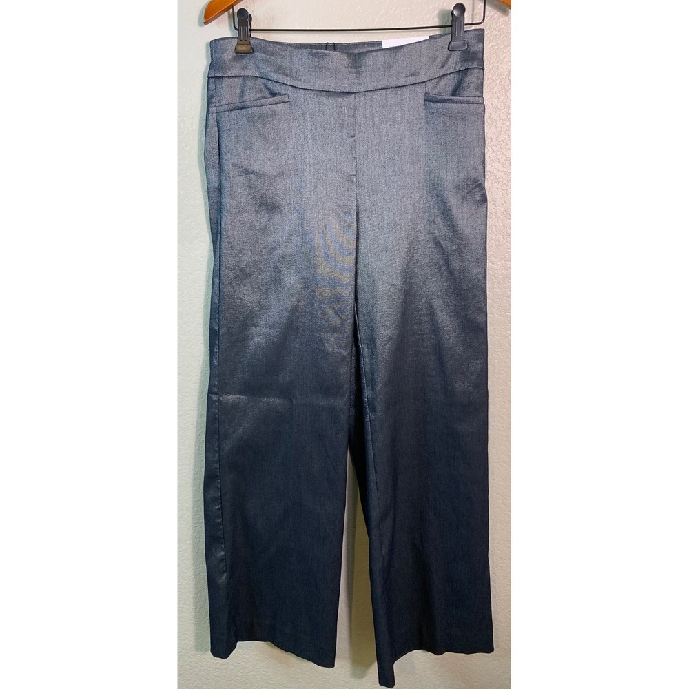 Chicos 0R US 4R Brigitte Wide Leg Pants Grey So Slimming Metallic Shimmer NEW